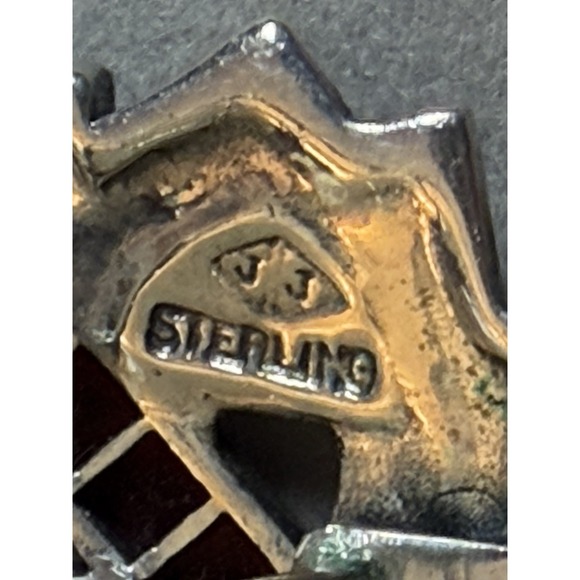 Vintage Judith Jack Sterling Silver Garnet Marcasite Geometric Pierced Earrings - Picture 5 of 5